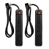 Clear Power 6 Outlet Power Strip with 3 ft Power Cord, Low-Profile Flat Plug, Black, 3 Prong...
