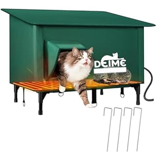 Grande Cuccia Gatto Esterno, Casetta per Gatti da Esterno Impermeabile con Cuscino Riscaldante e Porte di Fuga, Riscaldata Cucce da Esterno per più Gatti, Cat House da Esterno Rialzata
