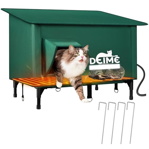 Agrandie Niche pour Chat Exterieur, Chauffée Cabane Chat Exterieur avec Coussin Chauffant et Portes de Secours, Maison/Abri Chat Errants Extérieur Étanche pour Plusieurs Chats, Robuste, Contre Froid