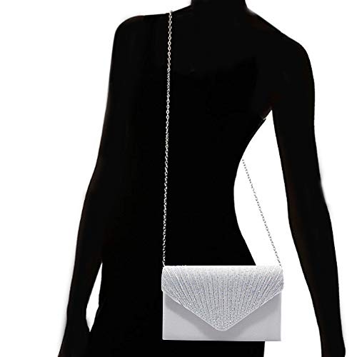 SteelFever Women Diamante Envelope Clutch Bag Evening Handbag Purse Wedding, Bridal, Prom, Party Shoulder Bag (Silver) - Image 6