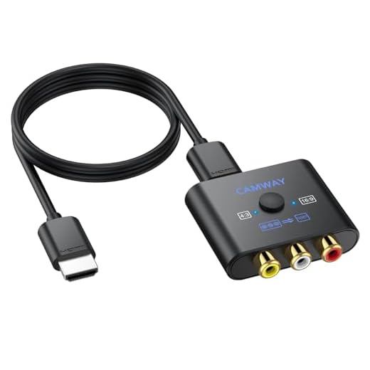 CAMWAY RCA auf HDMI Adapter, 16:9/4:3 Konvertierung 1080P Composite CVBS AV Cinch Video Audio Konverter mit 50CM HDMI Kabel, AV Adapter Unterstützt PAL/NTSC für Wii/PS1/PS2/N64/Xbox/DVD/VCR