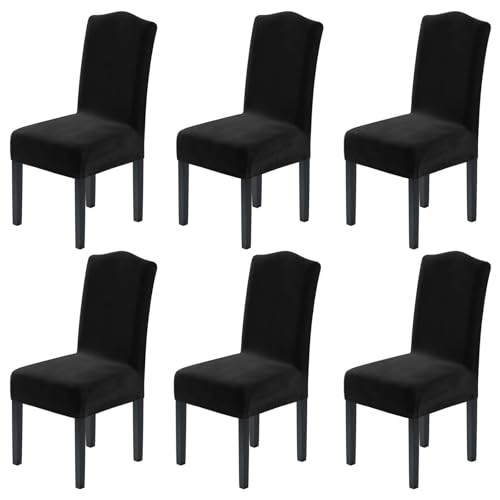 H.VERSAILTEX Velvet Dining Chair Covers Stretch Chair Covers for Dining Room Set of 6 Parson Chair Slipcovers Chair Protectors Covers Dining, Soft Thick Solid Velvet Fabric Washable, Black