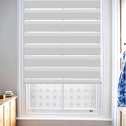 Luckup Horizontal Window Shade Blind Zebra Dual Roller Blinds Day And Night Blinds Curtains,Easy To Install 43.3" X 90" Grey #TOP6