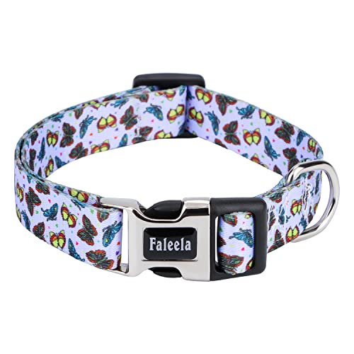Faleela Hundehalsband mit Mustern für kleine, mittelgroße und große Hunde, verstellbar, weich, für Welpen, für niedliche Mädchen, Hunde (groß, Schmetterling) Cover