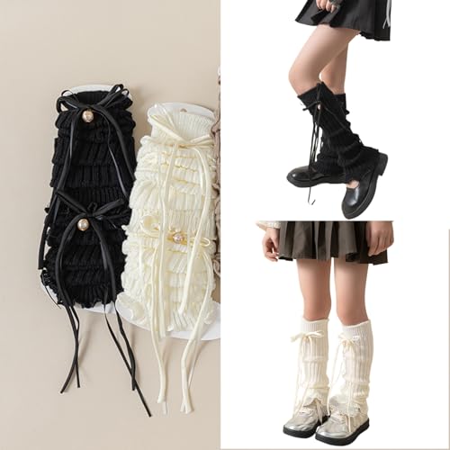 Girls Knitted Leg Warmer Ribbon Bowknot Under Knee Socks Kids Sock Sleeves for Ages 3-12 Year Children2