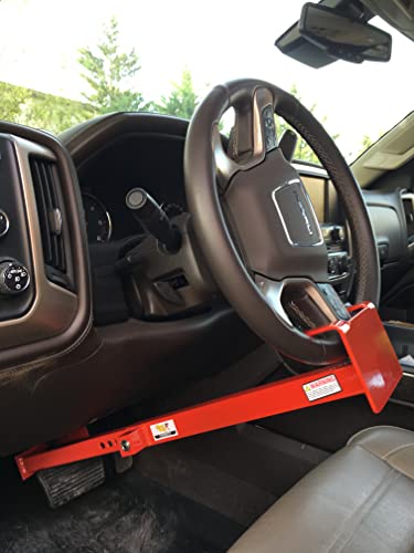 Equipment Lock Wheel to Pedal Lock - Powder Coated Steel Car Steering Wheel Lock - Heavy Equipment, Truck and Car Theft Prevention Device (Keyed Differently)