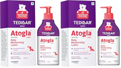 Image of Atogla Baby Lotion 400ml from Tedibar Family with goodness of ceramides and oat lipids | No. 1* Pediatrician prescribed Moisturising Lotion- By Torrent Pharma (Pack of 2)