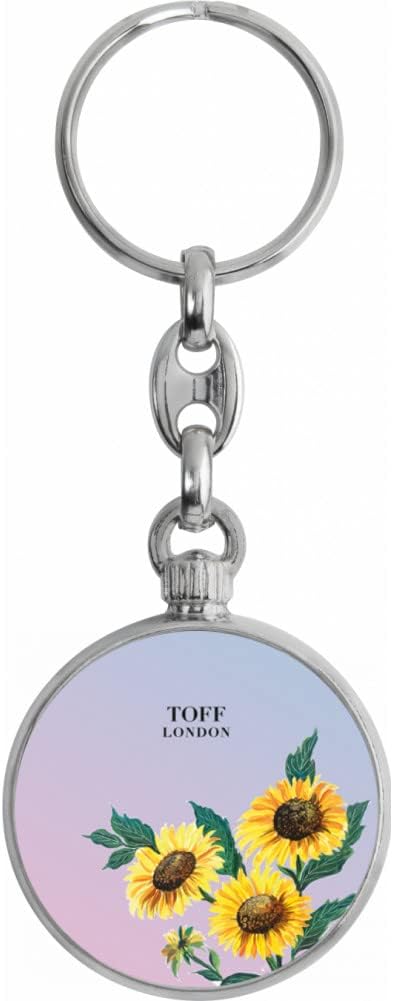 Toff London Yellow Sunflower Flower Keyring, Silver