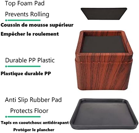 Miix Hoom- Heavy Duty Square Bed Risers Dark Wooden Color for Table Desk Sofa or Static Furniture, Bed Blocks Elevator Up to 3 inch Per Riser, Stackable, Plastic,1 Set of 4