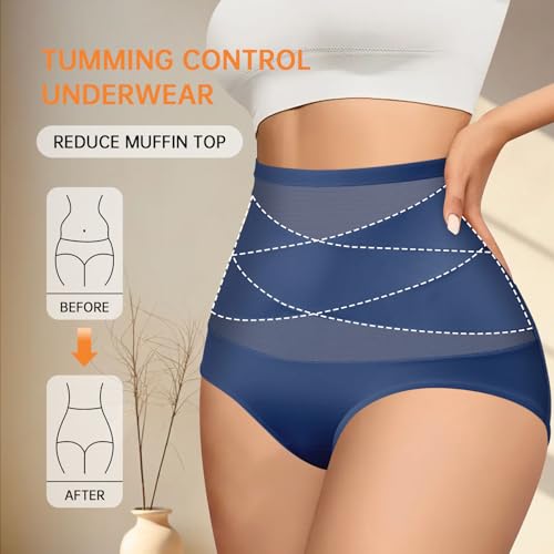 Image of Women Tummy Control Underwear,High Waisted Shapewear Panties,Silky Soft Full Coverage Stretch Ladies Brief Multipack
