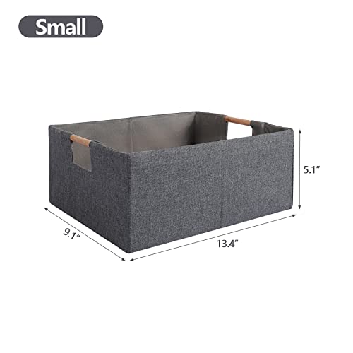 Lamorée Fabric Storage Bin Box Foldable Cotton Linen Storage Basket With Wooden Handles Rectangular Cube Decorative Home Nursery Laundry Organizer Clothes Blanket Container – Gray, Small #TOP3