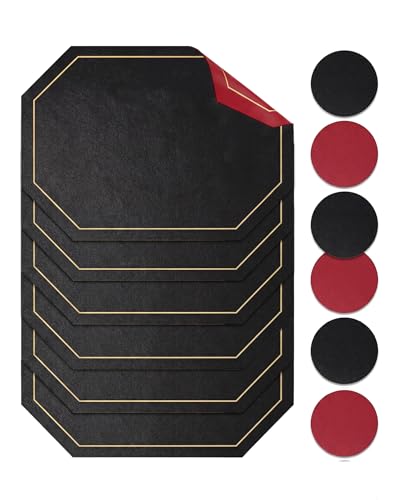 Image of VLUNT Placemats and Coasters Set of 6, Faux Leather Table Mats Dual Sided Heat Resistant Placemats Washable Wipe Clean Non Slip Place Mats for Table, Dining Table Accessories, 11.8x7.9in (Black&Red)
