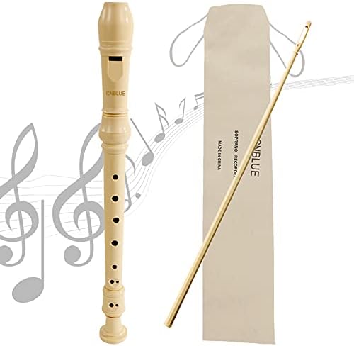 CNBLUE Soprano Recorder German Style 8 Hole recorder instrument for kids School Student with Cleaning Rod, Storage Bag (Ivory White) (One)