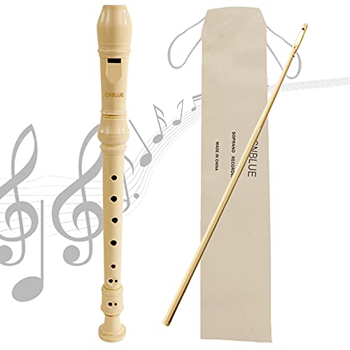 Cnblue Soprano Recorder German Style 8 Hole Recorder Instrument For Kids School Student With Cleaning Rod, Storage Bag (Ivory White) (One) #TOP12