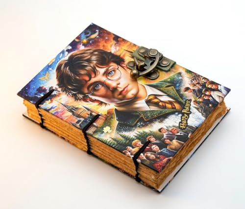 Image of Wizard Magic Theme Lock Diary 5x7 Inch Vintage Fantasy Journal with Handmade Paper, Hardcover Notebook with Metal Lock Closure, Wizard School Inspired Writing Diary, Gift for Fantasy Lovers