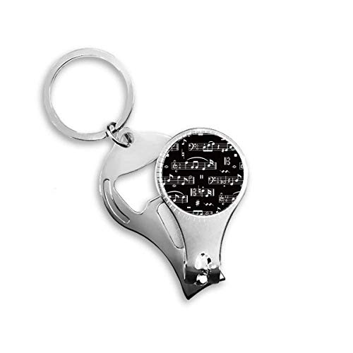 White Music Notes Bar Black Nail Nipper Ring Key Chain Bottle Opener Clipper