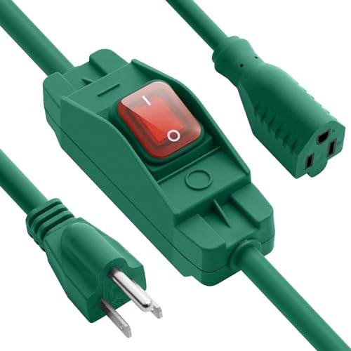 Makevivi Outdoor Waterproof On/Off Switch Extension Cord, Heavy Duty 125v/250v Black SJTW Cord (10 Ft, Green)