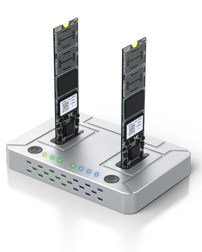 M.2 NVMe SATA SSD Cloner : Coolpie CR220 Dual-Bay Offline Clone M.2 Duplicator, Tool-Free 20Gbps USB3.2 Gen2*2 M.2 Docking Station for SSDs 2230/2242/2260/2280/22110