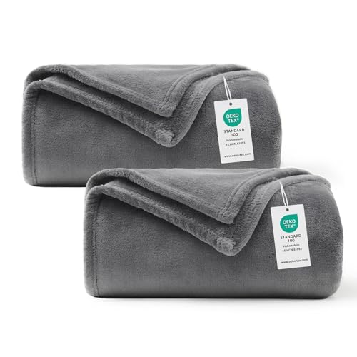 WAVVE Kuscheldecke Flauschig 2er Set Decke Fleecedecke - 2 Stücke Set Sofadecke 150x200 cm Warm Wohndecke Couchdecke, Grau Decke Weich Sofaüberwurf XL