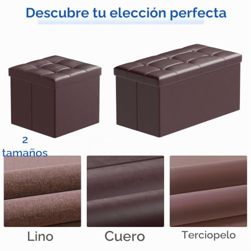 Miniatura 6 de Brian Dany Puff Almacenaje Plegable, Taburete De Almacenamiento Con Tapa, Pequeño Baúl Otomano De Cuero Para Entrada Salón Dormitorio, 38 X 38 X 38 Cm, Marrón