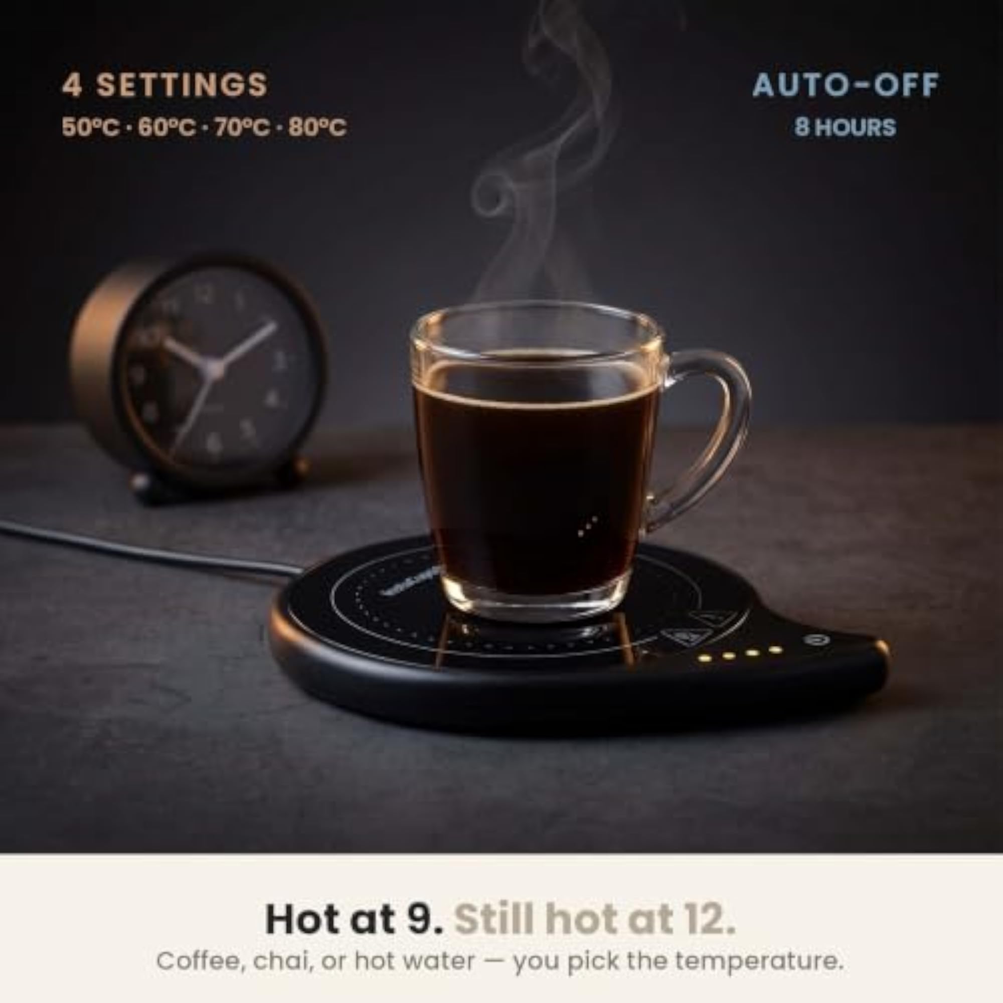 Electric Coffee Mug Warmer with 4 Temperature Settings, Desk Use