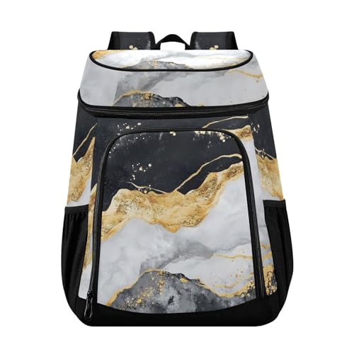 Black Marble Gold White Swirl Cooler Backpack Cooler Insulated Leak Proof Lunch Backpack 36 Cans Waterproof Soft for Men Women Picnic Hiking Camping Beach
