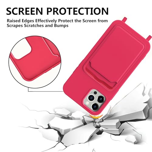 Coque porte-carte iPhone 14 Pro Max lanière silicone protection intégrale rose - 4