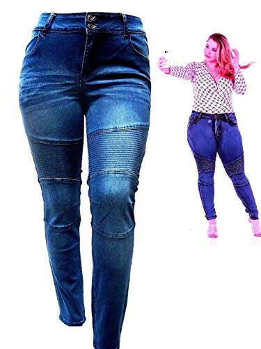 Jack David Women's Plus Size Moto Biker Stretch Skinny Denim Jeans Pants Y1648 (Blue, 24) #TOP6
