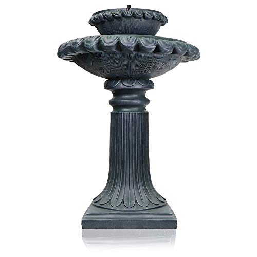 Maven MAV21 Solar Power Bird Bath | Two Tier Ornate Water Fountain with LED Lights| Garden Accessory