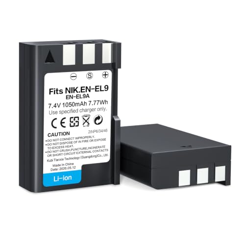 EN-EL9 EN EL9a Battery Pack LP 2-Pack 1050mAh Rechargeable Li-Ion Battery Set Compatible with Nikon D40 D40X D60 D3000 D5000 Cameras