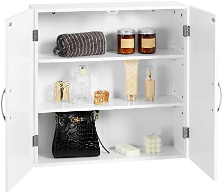 VASAGLE Wall Cabinet, Hanging Bathroom Storage Cabinet, Medicine Cupboard with Adjustable Shelves, Double Doors, 60 x 18 x 60 cm, Scandinavian Nordic Style, Matte White BBC320W01