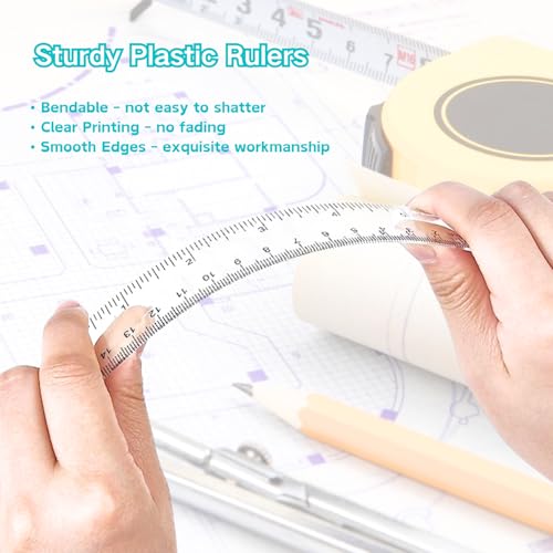 Rulers 12 Inch, Colored Clear Rulers, Plastic Measuring Ruler for Kids, School, Home and Office, Millimeter, Centimeter and Inches, Pack of 7 - Thumbnail 3