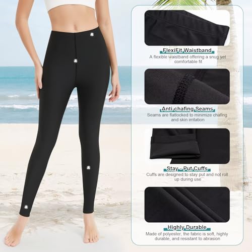 Sillictor Womens Swim Leggings UPF 50+ High Waisted Swimmimg Tights Ladies Tummy Control Long Surf Swim Pants, Quick Dry Lightweight UV Sun Protection 129 Black L - Image 4