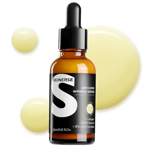 SKINERSE Retinol Serum for Face, Anti Aging Serum, Retinoid Collagen with Vitamin E Resurfacing Facial Rapid Fine Lines Repair, Brightening Pore Minimizer for Face Daily Skin Care Treatment 1oz