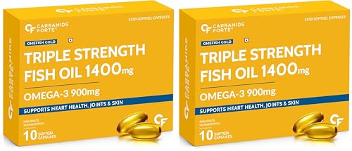 Image of Carbamide Forte Triple Strength Omega 3 Fish Oil Capsules Softgel 1400mg | Fish Oil Omega 3 Supplement 900mg For Men & Women | Omega3 Supplement for Heart, Joints, Bones & Skin | 10 Softgel Capsules