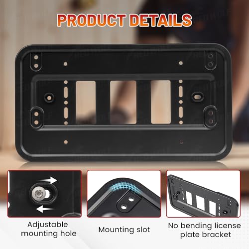 RED WOLF Front License Plate Bracket Frame Fit for US License Plate for SUV Pickup Truck Trailer Reinforce Tag Holder Without Obstruction Rustproof w/Screw Accessories Not for Bumpers w/radians by RED WOLF - Image 3