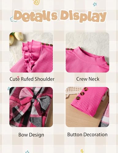 Image of Girls Clothes 2 Piece Ruffle Long Sleeve Shirt Top and Bow Plaid Skirt Set Girls Fall Winter Outfits 6-16 Years