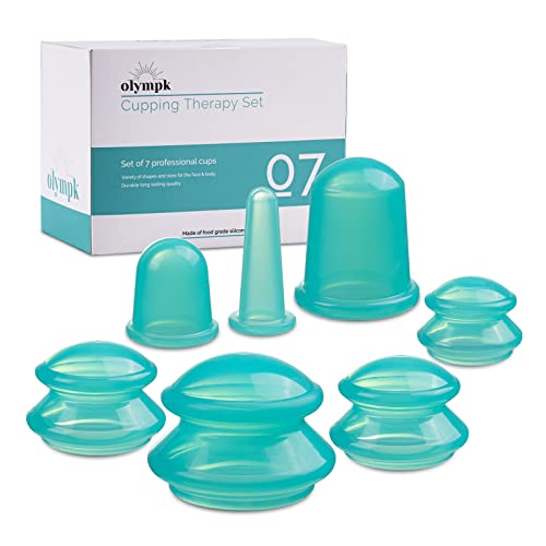 Olympk Cupping Therapy Set for Massage, Silicone Therapy Cupping Kit for Full Body & Facial Massage, Extra Strong Suction for Cellulite Reduction, Professional and Home Use (Set of 7 Cups, Aqua)