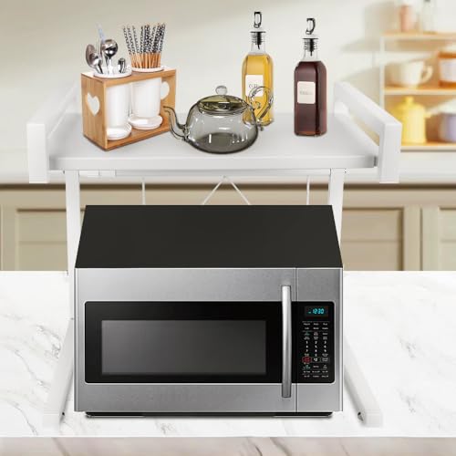 Kedia Estantería Extensible Para Microondas, Soporte Para Microondas, Estante De Cocina Con Ganchos, Estante Para Panadería, Soporte Para Microondas 42 X 36,5 X 40-65 Cm, Blanco