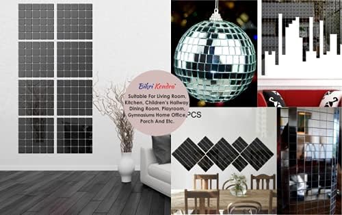 Image of Bikri Kendra - 400 Square Silver Decorative Mirror Stickers for Wall, Wall Mirror Stickers, 3D Acrylic Stickers Wall Stickers for Hall Room, Bed Room, Kitchen Living Room Kids Room. (Black)