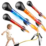 JUKUDAHU Rockets for Kids Age 4-8 with 4 LED Rockets and Launcher - Outdoor Toys for 4 5 6 7 8-12 Year Old Boy Birthday Gift, Air Powered Flying Toy Shooting Up to 100 Feet, Toys for Kids Ages 8-12