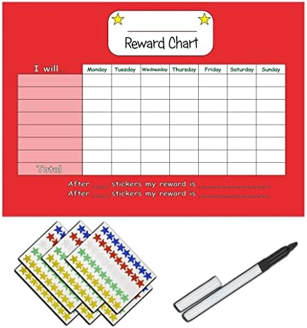 kids2learn Children's Re-usable Blue Pink Reward Chart and Reward Star Stickers - Good Behaviour, Daily Chores, Routine Board, Bedtime Routine (BLUE)