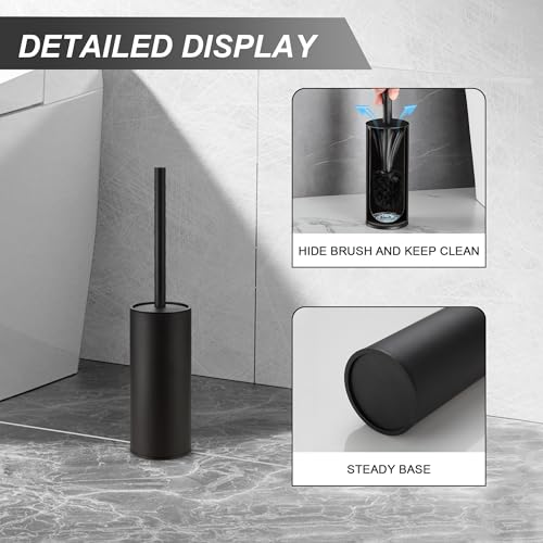 Image of BGL Black Toilet Bowl Brush and Holder Matte Black Toilet Brush and Holder Set reestanding Bowl Brush for Bathroom