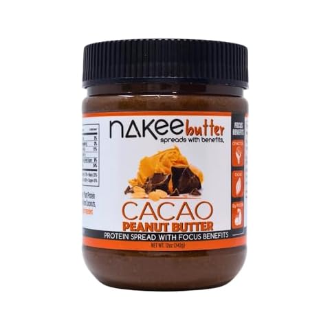 Nakee Butter: Focus Nut Butter, Keto Peanut Butter with Cacao & MCT Oil, High Protein, Low Carb - On-The-Go Spread (12 Oz) Cover