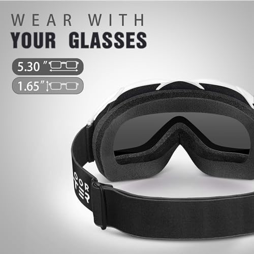 Image of OutdoorMaster OTG Ski Goggles - Over Glasses Ski /Snowboard Goggles for Men, Women & Youth - 100% UV Protection (White Frame + VLT 10% Grey Lens)