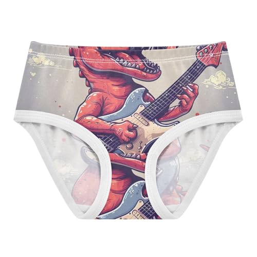Toddler Briefs, Red Dinosaur Playing Guitar Cotton Underwear Girls, 2T–8 Years
