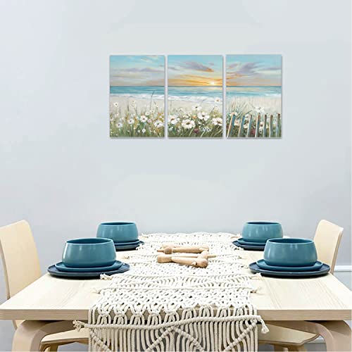 Yelash Sunrise Floral Beach Sunset Wall Art: Relaxing Seascape Picture For Living Room, Colorful Coastal Painting Decorative Canvas Poster Print For Home (10"X15"X3) #TOP4