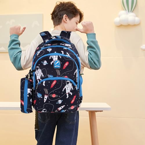 Image of Chris and Kate Astronaut Printed Bookbag School Bag for Boys, Girls Childern Unisex Kids, Suitable for Tuition, Picnics and Casual Outings with a Free Stationery Pouch and Rain Dust Cover Backpack