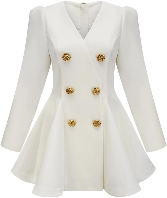 Womens V Neck Blazer Dress Skirt Waist Cinching Office Party Evening Wear