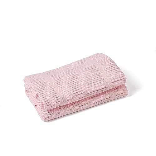Clair de Lune 2 Pack Soft Cotton Cellular Pram Blanket (Pink), Twin